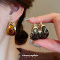 Translucent Resin U Shaped Gold Tone Hoop Earrings view 2