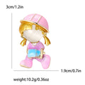 Pink Girl Brooch with Cap Boots and Blue Book Detail view 6