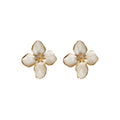 Gold Edge Cream Enamel Four Petal Flower Stud Earrings Pair view 5