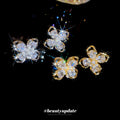 Crystal Four Petal Flower Stud Earrings in Two Metal Tones view 3