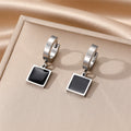 Silver Tone Black Geometric Huggie Drop Earrings in Five Designs view 7