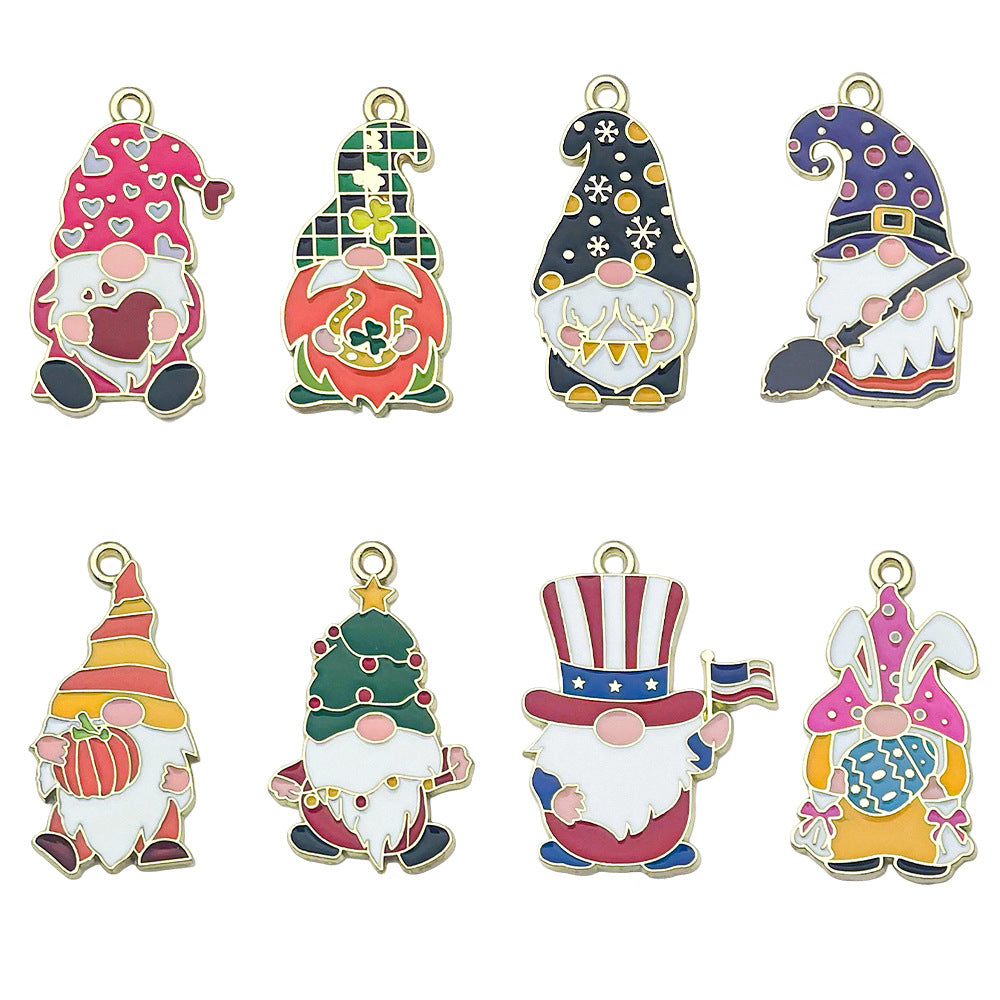 Zinc Alloy Enamel Christmas Gnome Charm Pendant for DIY Keychain Bag Decor