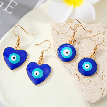 Blue Evil Eye Hook Earrings in Heart and Round Drop Designs