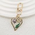 Gold Tone Open Heart Pressed Flower Resin Clip Keychains view 4
