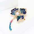 Three Petal Enamel Flower Brooch Pearl Center Blue Pink view 3