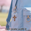 Dark Wood Jesus Cutout Cross Keychain Silver Ring Metal Charm view 3