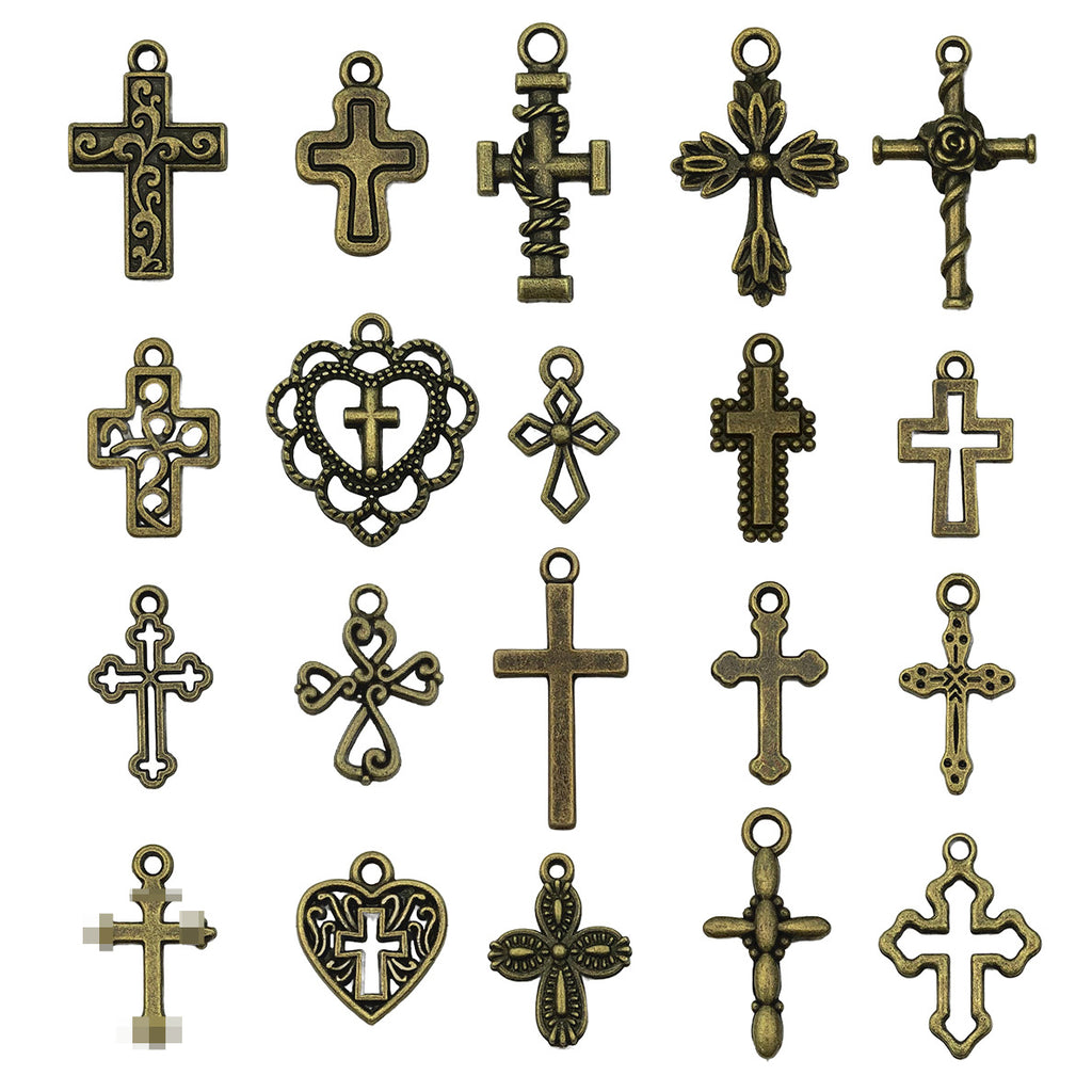 Antique Bronze Zinc Alloy Cross Charm Pendant for DIY Bracelet Necklace Religious Jewelry