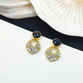 Black Square Open Circle Clear Look Dangle Stud Earrings view 3