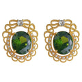 Gold Tone Openwork Lace Frame Green Oval Stone Stud Earrings view 5