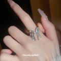 Silver Tone Open V Ring With Dangling Clear Crystal Fringe view 4