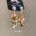 Gold Teardrop Sequin Cascade Earrings with Crystal Tops view 1