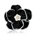 Large Fabric Camellia Brooch in Black or Ivory White view 1