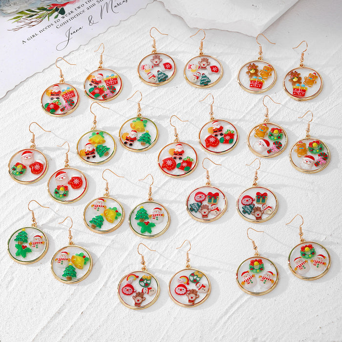 Christmas Resin Disc Drop Earrings Gold Motifs Random