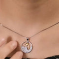 Silver and Gold Tone Dolphin Round Frame Stone Pendant Necklace view 4
