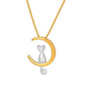 Two-Tone Cat Crescent Moon Pendant Gold Box Chain Necklace view 5