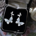 Silver-Tone Blue Crystal Butterfly Drop Earrings Rhinestone view 4
