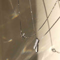 Silver Gold Dual Bar CZ Geometric Pendant Necklace view 5