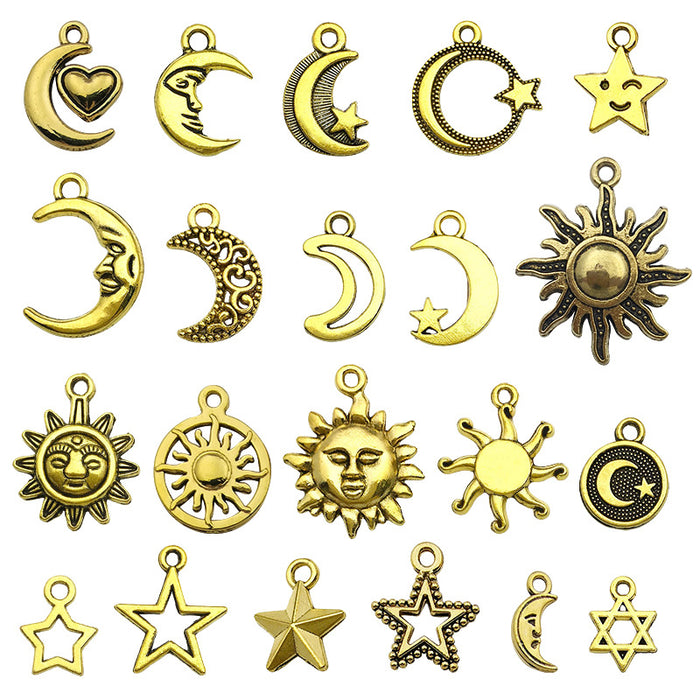 Matte Gold-Tone Sun and Moon Metal Charms with 22 Listed Options