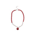 Beaded Necklace with Large Round Pendant in Three Colors view 5