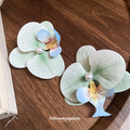 Pale Green And Blue Orchid Hair Clip With Pearl Like Center view 4