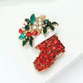Red Crystal Christmas Boot Brooch Filled With Holly and Gifts view 3