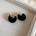 Gold Tone Flocked Crescent Stud Earrings in Black and Brown view 6