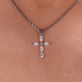 Silver Tone Marquise CZ Geometric Cross Pendant Necklace view 3