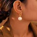 Gold U Hoop Earrings Imitation Pearl Drop Dangles Pair view 4