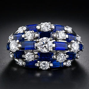 Wide Baguette And Round Stone Cluster Ring In Blue Or Clear
