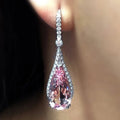 Pink Teardrop Crystal Long Drop Earrings in Silver Tone view 1