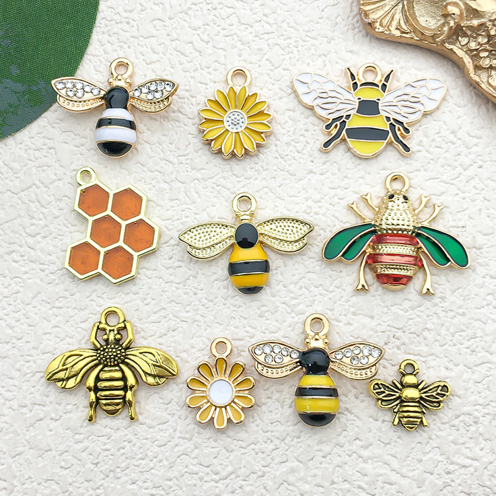 Enamel Zinc Alloy Bee Charm Pendant for DIY Hair Accessories Bracelet Necklace Jewelry