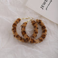 Gray Flocked Leopard Pattern Oversized Open Hoop Earrings view 4