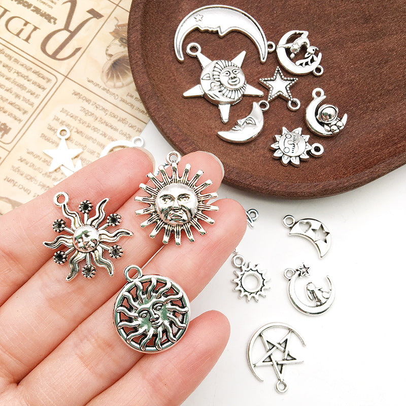 Antique Silver Zinc Alloy Star Moon Sun Charm Pendant for DIY Necklace Bracelet Jewelry