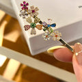Gold Multicolor Rhinestone Flower Bobby Hair Pins Pair view 1