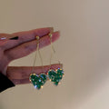 Green Crystal Heart Long Dangle Statement Earrings view 6