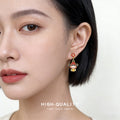 Gold Enamel Fortune God Drop Earrings Asymmetric Pair view 2