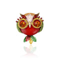 Round Crystal Owl Brooch in Red and Blue Colorways view 1