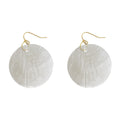 Gold Round White Shell Disc Drop Earrings Natural Pair view 5