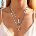 Silver-Tone Snake Chain Necklaces With Blue and White Portrait Pendants view 1