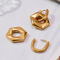 Faceted Open Hexagon Drop Hoop Earrings in Gold and Silver Tone view 3