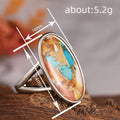 Silver-Tone Oval Marble Pattern Cabochon Split Shank Ring Sizes 6-10 view 4