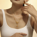 Gold Textured Bow Heart Drop Pendant Chain Necklace view 3
