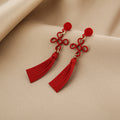 Red and Gold Chinese Knot Long Tassel Stud Earrings view 4