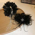 Black Floral Hair Claw With Pearl Like Center And Crystal Chain Fringe view 2