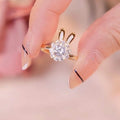 Gold Tone Rabbit Ear Ring With Round Clear Crystal Cluster view 2