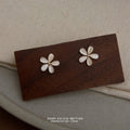 Cream Cat Eye Glass Five Petal Flower Stud Earrings view 4
