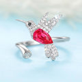 Silver Hummingbird Open Adjustable Ring Colorful Alloy view 6