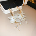 White Petal Pearl Branch Long Statement Drop Earrings view 6