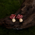 Red White Dot Mushroom And Clear Stone Stem Stud Earrings view 4