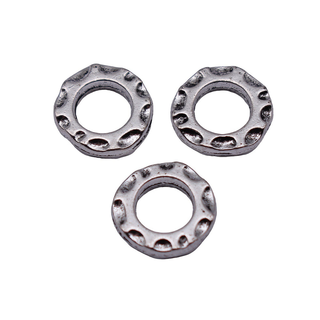 10x9.9x2.2mm 0.67g Antique Silver Zinc Alloy Hammered Round Ring Spacer Beads for Bracelet Jewelry Making